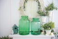 Mouth opening glass jar mouth blown green pickle jar glass jar mouth blown green