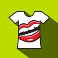 Mouth printerd on white T-shirt on green background Royalty Free Stock Photo