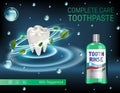 Mouth rinse ads. Vector 3d Illustration with Mouth rinse in bottle and mints leaves. Royalty Free Stock Photo