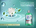 Mouth rinse ads. Vector 3d Illustration with Mouth rinse in bottle and mints leaves. Royalty Free Stock Photo