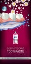 Mouth rinse ads. Vector 3d Illustration with Mouth rinse in bottle and rosehip flower.