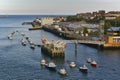 Mouth of the river Tyne with pontoon, various small boats at their moorings and br Royalty Free Stock Photo