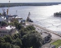A view of the estuary of Vuoksi river, Gulf of Finland and Vyborg port. The view from the height.
