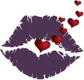 Mouth sensual lips with many hearts