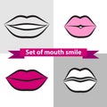 Mouth smile red woman lips in flat style Royalty Free Stock Photo