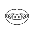 mouth with smiling teeth, mouth with dental braces simple outline icon