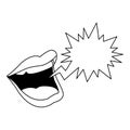 Mouth speaking with bubble speak icon, flat design