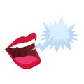 Mouth speaking with bubble speak icon