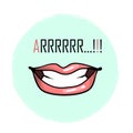 Mouth with teeth and word ARRRR growl isolated on white for prints stickers vector illustration