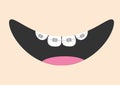 Mouth with tooth braces and tongue. Smiling face. Healthy teeth brace. Body part. Cute cartoon character. Oral dental hygiene Royalty Free Stock Photo