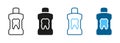 Mouth Wash Bottle for Clean and Freshness Symbol. Dentistry Oral Rinse. Mouthwash Silhouette and Line Icon Set. Dental