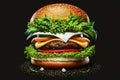 Mouth-watering barbecue hamburger with beef burger, tomato slices and melted cheese