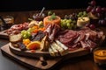 mouth-watering charcuterie plate on wooden board