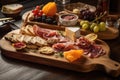 mouth-watering charcuterie plate on wooden board