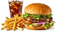 Delicious Double Cheeseburger Meal with Fries and a Drink. Perfect for Fast Food Advertising. High-Quality Image for