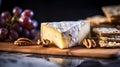 Artisan Cheese on Slate Board with Crackers and Grapes