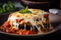 mouth-watering close-up of golden-brown Eggplant Parmesan topped with melted mozzarella cheese