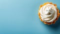 Elegant Sweet Cream Tart on Vibrant Blue Background With Copy Space