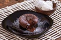 Mouth watering delicious chocolate fondant cake, restaurant serving Royalty Free Stock Photo