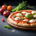 Margherita Pizza on round wooden board