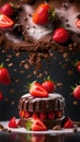 A mouth-watering image of a chocolate cake with fresh strawberries on top, sprinkled with powdered sugar Royalty Free Stock Photo