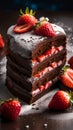 A mouth-watering image of a chocolate cake with fresh strawberries on top, sprinkled with powdered sugar Royalty Free Stock Photo