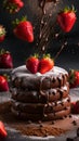 A mouth-watering image of a chocolate cake with fresh strawberries on top, sprinkled with powdered sugar Royalty Free Stock Photo