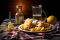 Classic Fish and Chips with Tartar Sauce and Lemon Slices