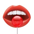 Mouth with white teeth and candy Royalty Free Stock Photo