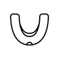 Mouthguard icon. Linear logo of bruxism treatment. Black simple illustration of dental tool for protection of boxer`s teeth,