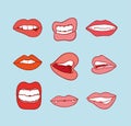 Mouths collection in different expressions. icon illustration Royalty Free Stock Photo
