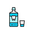 Mouthwash, mouth rinse, dental care flat color line icon.