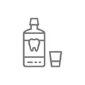 Mouthwash, mouth rinse, dental care line icon.