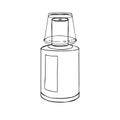 Mouthwash, mouth rinse, dental care product personal oral hygiene home. Template a glass bottle with a measuring cup. Vector