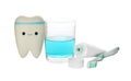 Mouthwash, toothbrush, paste and holder on white background Royalty Free Stock Photo