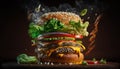 Product shot of fresh big hamburger or cheeseburger, AI Generative