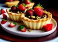 Ai Generative Mouthwatering Assortment of Strawberry Tartlets and Cakes with Rich Custard Filling Royalty Free Stock Photo