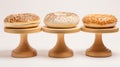 Realistic Wooden Bagel Stands In Light Gold And White