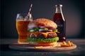 Ai Generative A Mouthwatering Big Burger and a Fizzy Soft Drink