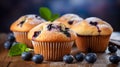 A mouthwatering blueberry muffin, bursting with juicy blueberries, crowned with crumb topping