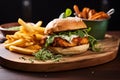 Mouthwatering Burger Grilled Chicken Onions and Watercress. Generative AI