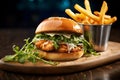 Mouthwatering Burger Grilled Chicken Onions and Watercress. Generative AI