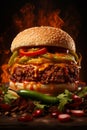 Mouthwatering burger with hot peppers, with irresistible combination of flavors. Burger is flame-grilled to perfection, giving it