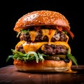 A mouthwatering cheese burger Large burger with cheese and bacon. Royalty Free Stock Photo