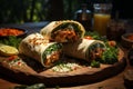 Mouthwatering chicken wrap, herbs and spices, an al fresco lunch