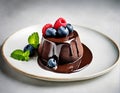 Mouthwatering Chocolate Fondant with Fresh Berries and Mint
