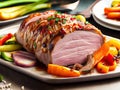 A Mouthwatering Close-Up of Grilled Ham with Fresh Vegetables.