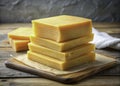 Creamy Munster Cheese Slices Stacked High on a Butcher Paper Background A Delicious CloseUp for Food Bloggers and Royalty Free Stock Photo