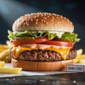 Delicious double stack burger with fresh toppings isolated on transparent background Royalty Free Stock Photo