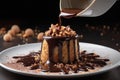 mouthwatering food presentation with drizzle of chocolate and sprinkling of nuts